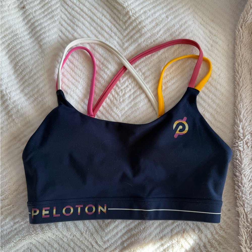 Peloton Navy Sports Bra with Colorful Straps